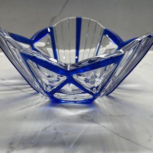 Vintage Hand Cut Irena Cobal Blue Lead Crystal Etched Bowl Poland Mint